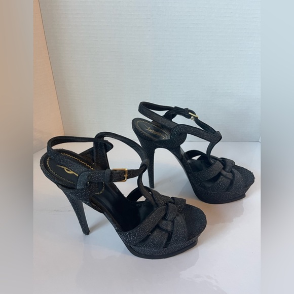 YSL Yves Saint Laurent Tribute platform Sandal in black shimmer - Picture 4 of 7